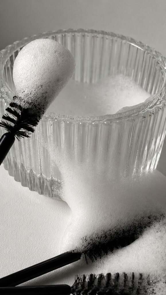 Wimperntusche und Schaum in geripptem Glas, Aesthetika Peponi